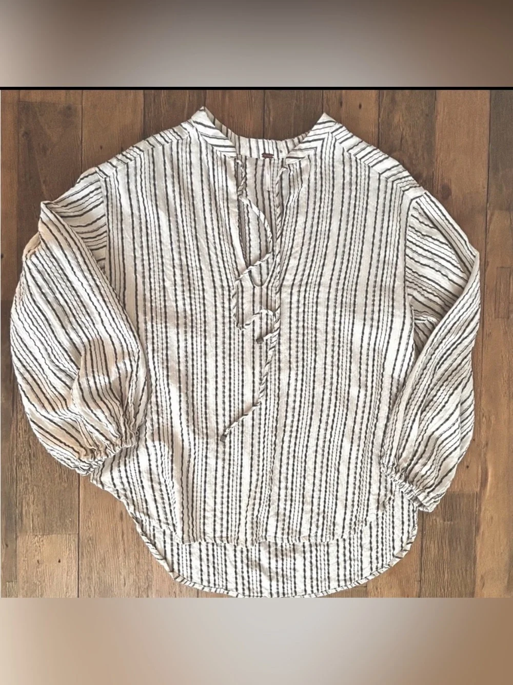 FREE PEOPLE Womens Bishop Sleeves Striped Tunic Blouse Pirate bohemian - Picture 3 of 13